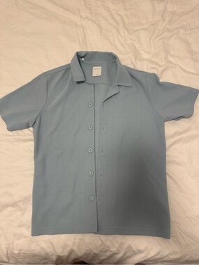 Sandro Loose-Fit Shark Collar Shirt in Light Blue
